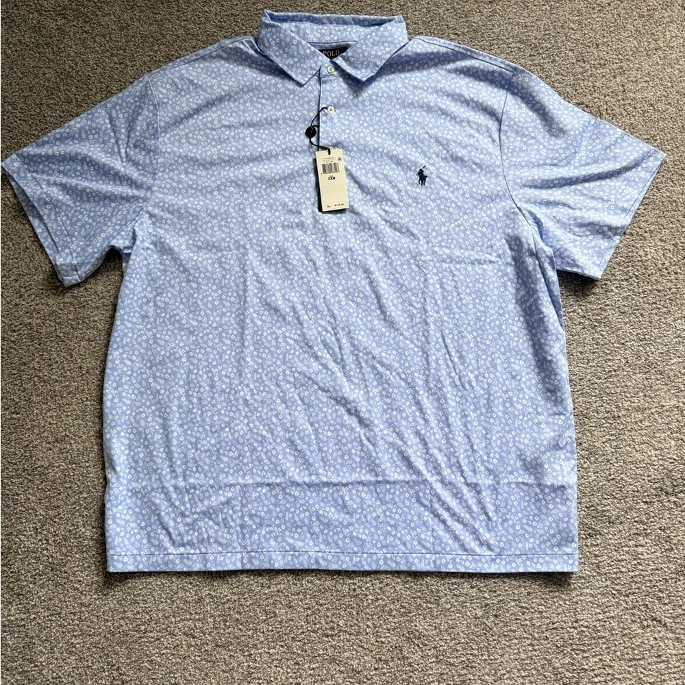 Men’s Classic Fit Light Blue Soft Touch Polo with Flower Pattern